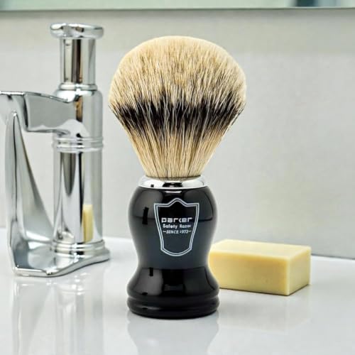 Shaving Brush with Silvertip Badger Bristles & Black Resin Handle - Parker BHST, Variation of THIS listing