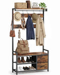 Hall Tree with Bench and Shoe Storage - 34.6" Entryway Coat Rack with Variation 34.6"x11.8"x70.8"