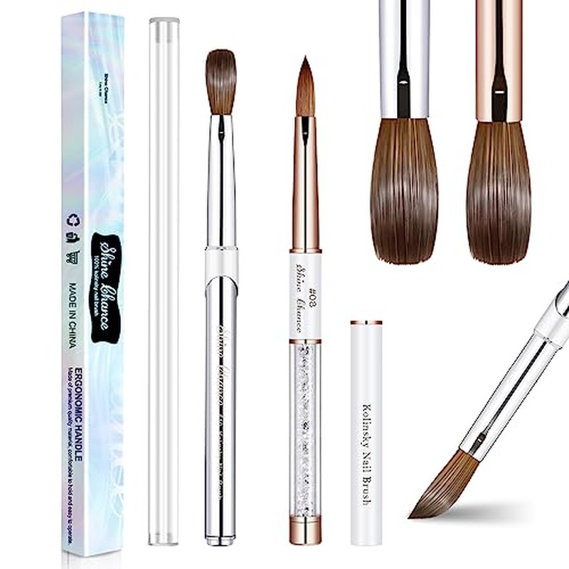 2Pcs Acrylic Nail Art Brush Size 12, 100% Pure Kolinsky Hair Oval Nail Brush for Acrylic Application, Professional Nail Extension Manicure Tool Striping Nail Drawing Pen for Home Salon