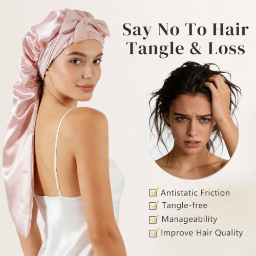 ZIMASILK Pink 100% Mulberry Silk Bonnet for Sleeping Women – Long & Comfortable