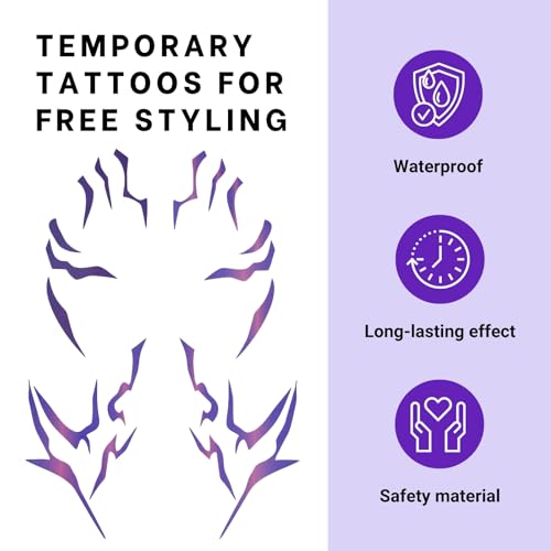 Purple Ombre Temporary Tattoos ? Realistic Waterproof Body Art for Cosplay, Halloween, and Party Makeup