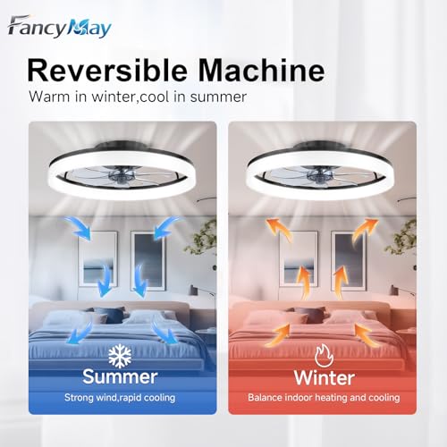 20-Inch Modern Low Profile Ceiling Fan with Lights & Remote - Black, Reversible & Dimmable