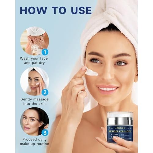 Retinol Cream for Face, Collagen Neck Creams for Tightening and Firming, Anti Aging Day & Night Facial Moisturizer for Women & Men, Instant Face Lift Wrinkle Cream 1.7 fl. oz with Glycolic Acid Pads