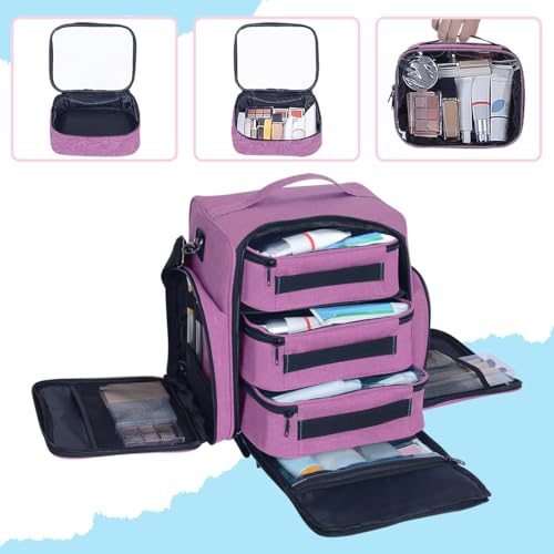 Large Makeup Bag Organizer with 3 Removable Pouches - Purple - Travel & Home Storage