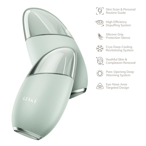 GESKE SmartAppGuided¢â Cool & Warm Eye & Face Massager | 7 in 1 | Multi Massager | Face & Neck | Battery-free Cooling & Warming | Firms, Relaxes & De-Puffs Skin | Eye-Nose Area Targeted Design