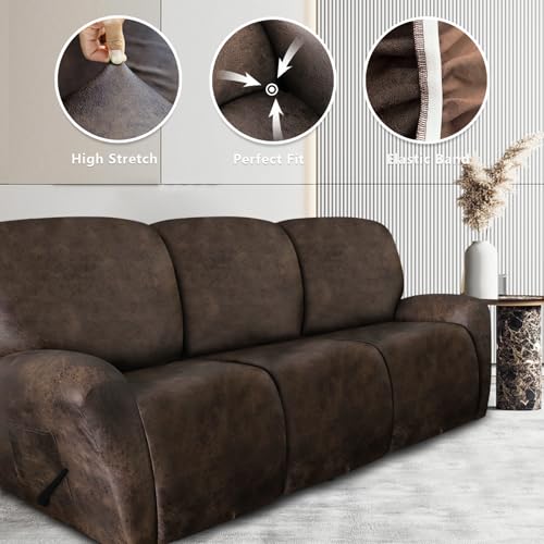 ANARACHON 3 Seater Leather Look Recliner Couch Cover - Brown, 8-Piece Sofa Slipcover