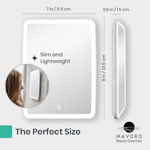 Mavoro 7x9 LED Wall & Table Makeup Mirror with Lights - Rechargeable, Glass, 3M Mount, Portable