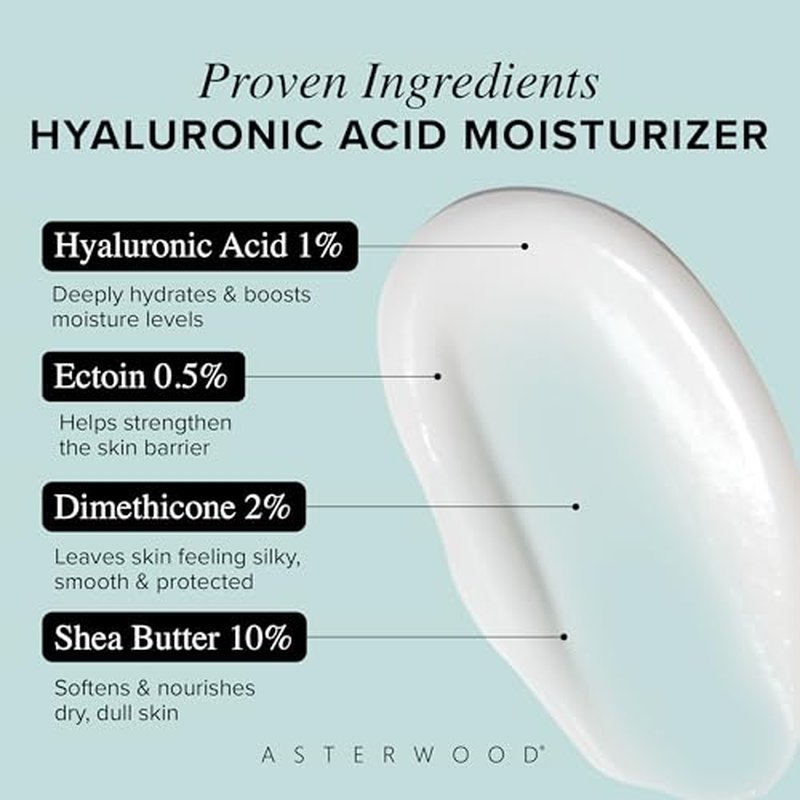 Asterwood Hyaluronic Acid Moisturizer for Face - Hydrating, Moisturizing, Lightweight - Anti-Aging Moisturizer - Fragrance-Free, Cruelty-Free - For All Skin Types Including Dry & Oily - 1.7 Fl Oz