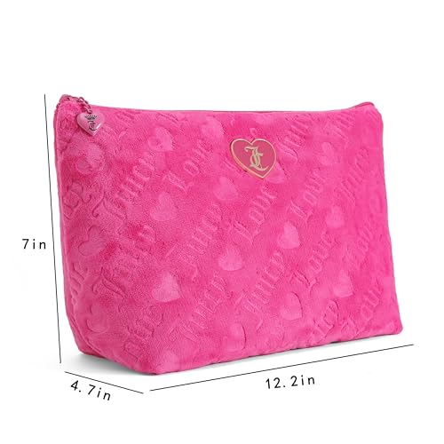 Juicy Couture Hot Pink Terry Cloth Heart Logo Makeup Bag - Travel Friendly