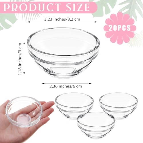 Teenyyou 20 Pcs Clear Glass Facial Bowls 2.95 x 1.38 Inch for DIY Masks & Skincare