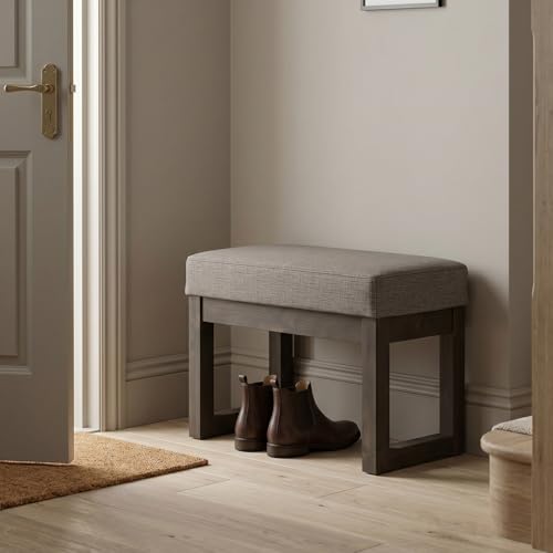 27-Inch Tweed Fabric Ottoman Bench - Platinum, Small Space-Saving Design