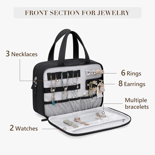 Travel Toiletry Bag,Water-resistant Makeup Cosmetic Bag with Jewelry Organizer Hanging Toiletry Bag for women Trips Camping Bathroom,Black