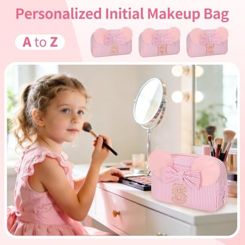Easter Basket Gifts for Girls, Initial Makeup Bag for Girls, Cute Makeup Bag Small Cosmetic Bag Travel Toiletry Bag, Personalized Birthday Gift for Girls Sister Daughter, Teen Girls Gifts Trendy Stuff