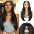 Yaki Straight V Part Wig - 26 Inch, 1B, Glueless Clip-In Half Wig with Layers