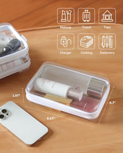 Clear Hard Shell Zipper Case Set - Portable Cosmetic & Storage Organizers - White / M3