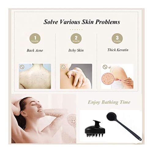 Silicone Body Scrubber & Scalp Massager, Long Handle Shower Brush, Exfoliating Scrubber for Men, Women & Kids