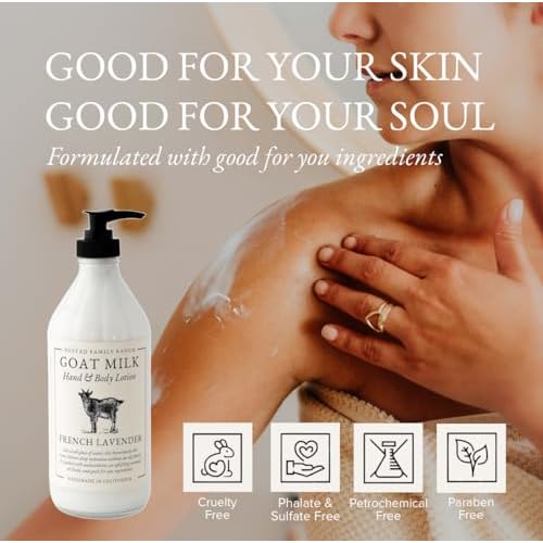 Goat Milk Lotion for Dry, Sensitive Skin ? French Lavender Natural Body Moisturizer for Face, Hands & Body ? Hydrating Non-Greasy Cream ? Handmade in USA with Clean Ingredients 16oz