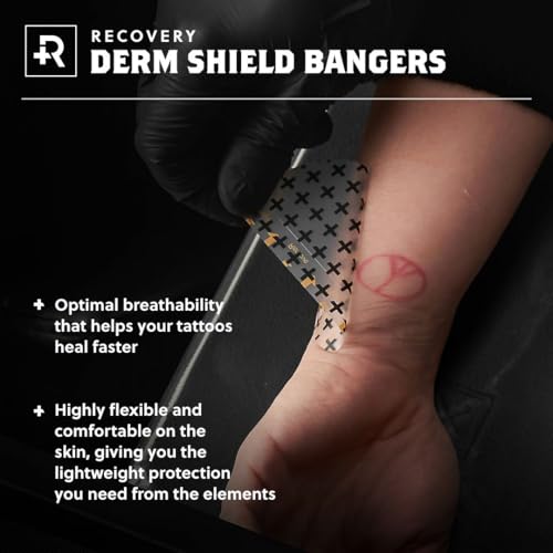 Recovery Derm Shield Bangers 3" Tattoo Bandages, Waterproof, Latex-Free, Tub of 100