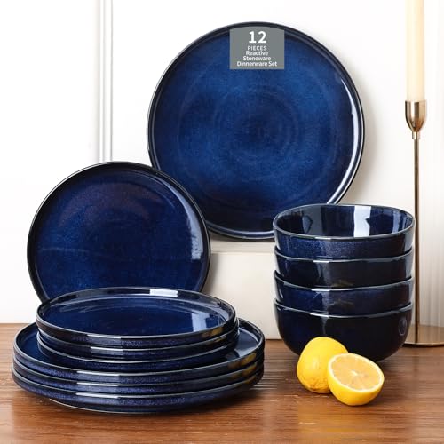 Vicrays Blue Ceramic Dinnerware Set for 4 - 12 Pieces, Service for 4