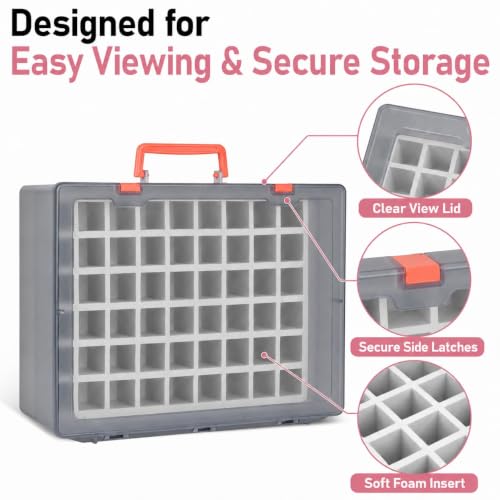 FULLCASE Light Gray Nail Polish Organizer Case for 54 Bottles, Clear Storage with Foam