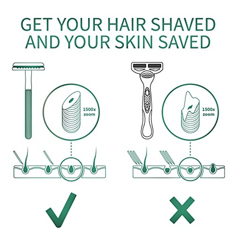 Bambaw Men Safety Razor with 5 Double Edge Safety Razor Blades, Single Blade Razor for Men & Women, Plastic Free Stainless Steel Razor - Sea Green