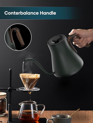 INTASTING Forest Green Gooseneck Electric Kettle with ±1℉ Temperature Control 0.9L