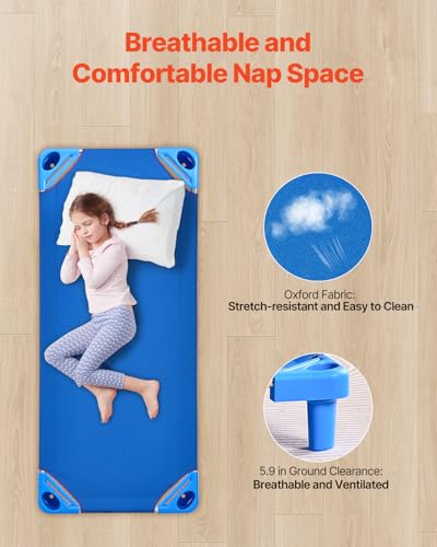 VEVOR 4-Pack Stackable Toddler Nap Cots - Portable Daycare Beds, 52" x 23", Blue