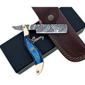 Hand Made Damascus Steel Straight Razor Folding Razor With Shaving Ready Classic Barber Blade Edge, Men Straight Razor, Leather Case + Strop, Close Shave, Great Gift R-87