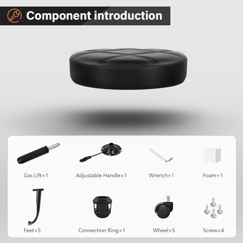 Adjustable PU Leather Rolling Stool Chair for Salon Spa & Home Black
