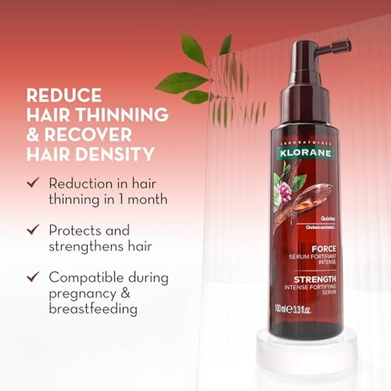 Klorane Intense Strengthening Serum with Quinine - Natural Alternative for Hair Thinning - Support Thicker, Stronger, Healthier Hair - Men & Women - Non-Greasy, Leave-in Formula - 3.3 fl. oz.