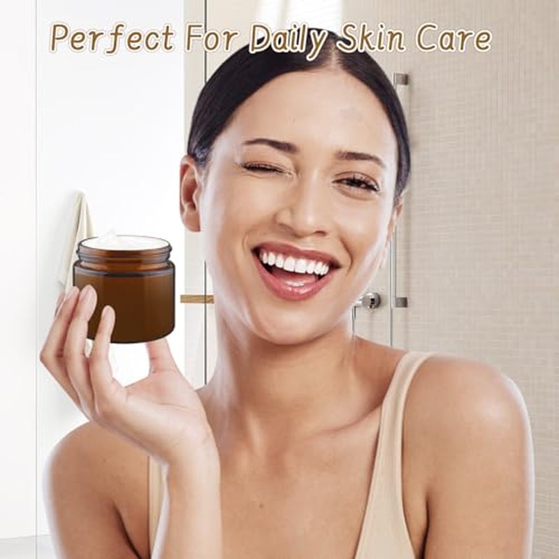 24 Pcs Amber Glass Jars Round Small Glass Jars Empty Refillable Cosmetic Containers with Inner Liners & Black Lids for Make Up Sample Powder Cream Lotion Spice - 60g/2oz