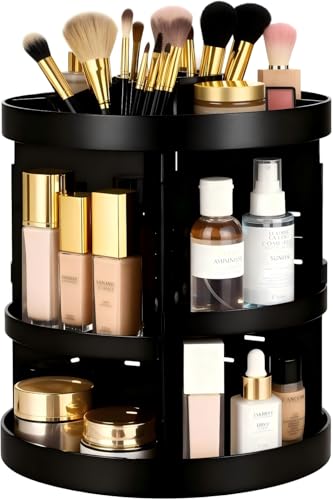 HBlife Extra Large Black 360° Rotating Makeup Organizer - Adjustable Cosmetic Storage Carousel