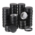 Therwen 96 Pcs Aluminum Tin Jars Containers Metal Leak Proof Cosmetic Tin Jars Containers Round Screw Lids Lip Balm Can Empty Refillable Cosmetic DIY Storage (2oz,Black)
