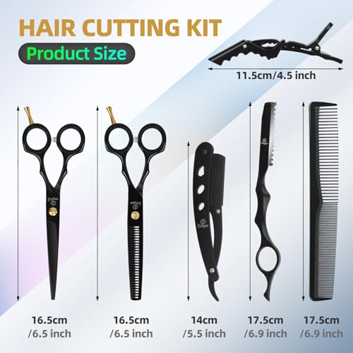 Ethyxe Hair Cutting Scissors Kit with Razor, 2-Scissors Set in Leather Case (Black)