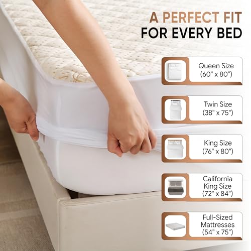 King Size Organic Cotton Mattress Protector - Quilted Waterproof Breathable Fitted Cover