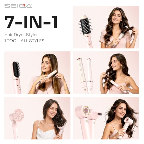 7-in-1 Hot Air Hair Styler Dryer with Ionic Care and Multiple Attachments
