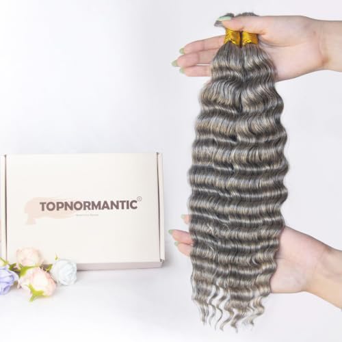 Topnormantic Gray Human Braiding Hair - 18 Inch Deep Wave Salt & Pepper Natural Extensions