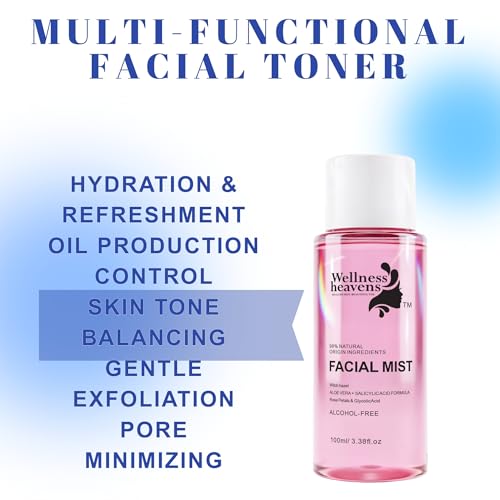 Witch Hazel Toner, Hydrating, Refreshing Face Mist, Rose Water with Salicylic, & Glycolic Acid, Zero Pore Cleanser, Removes Makeup, Dirt, Oil, Fades Dark Spots & Minimizes Pores, Alcohol-Free, 100 ml