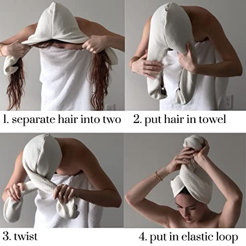 Beige Organic Bamboo Viscose Hair Towel for Curly Hair - Handmade, Sleep-In Plop Towel