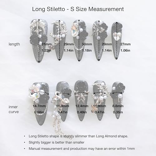 Luxury Long Stiletto Press-On Nails with Black Roses - S Black Rose Variation