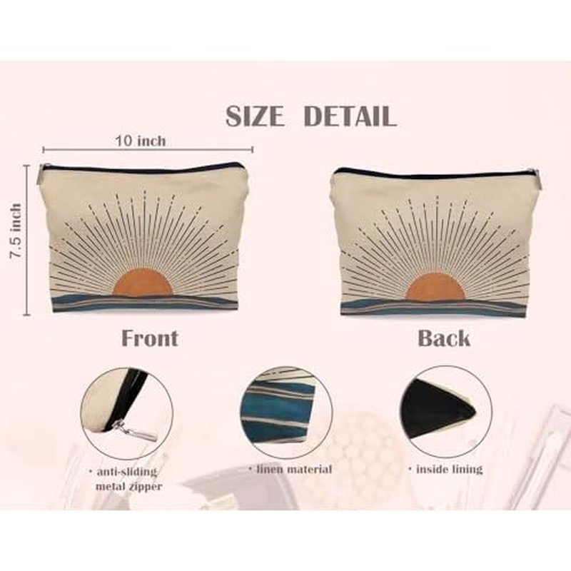 Abstract Boho Sunburst Sunrise Sunset Ocean Landscape Makeup Bag, Mid-Century Modern Art Cosmetic Bag for Women Girls, Travel Makeup Bag, Gift for Boho Lovers Teen Girls