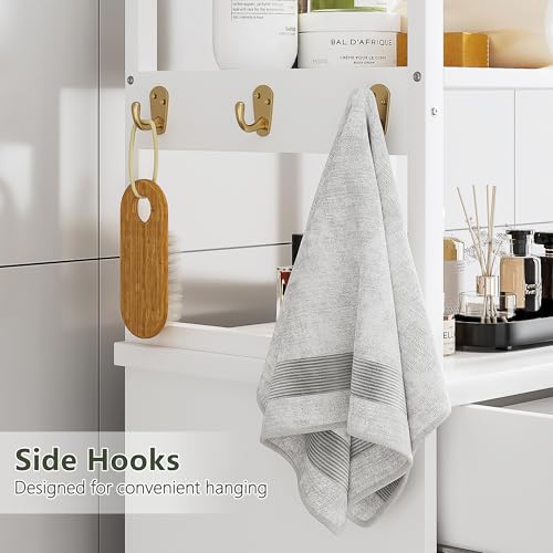 Tilt Out Laundry Hamper Cabinet with Shelves and Drawer - White, 53 Inch