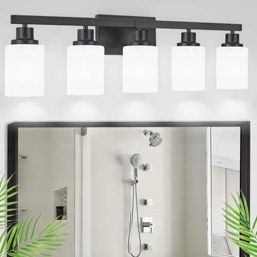 Black Bathroom Vanity Light Over Mirror 5-Light Fixture 30in - Matte Black