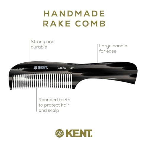 Kent 10T Graphite & Tortoise Large Detangler Comb 2 Pack - Handmade Wide Tooth Hair Comb for Curly & Thick Hair