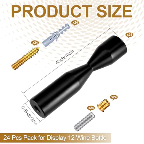 Wall-Mounted Wine Rack with 24 Aluminum Pegs - Black | Holds 12 Bottles
