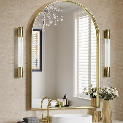 Gold Arched Mirror 24x36 Inch - Metal Wall Vanity Mirror for Bedroom & Living Room - Brightify