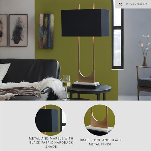 Signature Design by Ashley Modern Tall Marble Table Lamp - Black Brass Finish