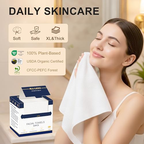 Face Towels, XL Facial Dry Towels 10x12 Inch, Biodegradable Disposable Face Wipes for Makeup Remover, Skincare & Face Cleansing, Lint-Free, 200 Count
