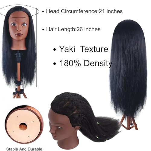 Mannequin Head for Hairdressing Training - 26-28 Inch Braiding Head with Synthetic Yaki Hair - Variation B