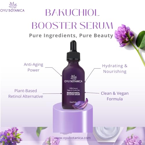 OYU Botanica Bakuchiol face serum Retinol Alternative 1%, anti-aging serum, Reduces Fine Lines, Wrinkles & Puffiness, Natural, Plant-based, Vegan, Cruelty-free 15ml / 0.5 oz